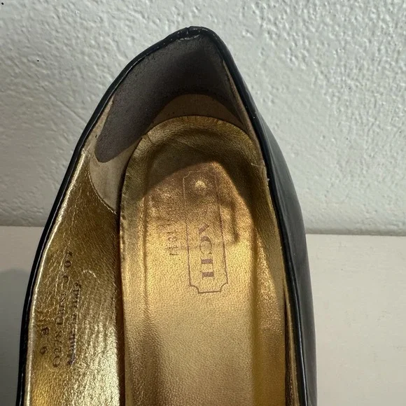 Vintage Coach Womens Pump Size 9 Black Patent Block Heel Platform Shoe Mob Wife - Picture 10 of 13